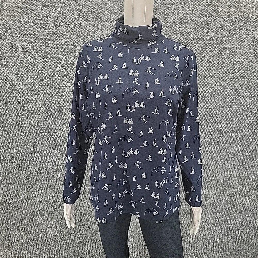Christopher & Banks Womens Printed Turtleneck Top Petite Large Size Navy Shirt - Picture 4 of 10